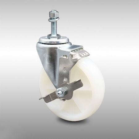 Service Caster 5 Inch SS Nylon Wheel Swivel 3/8 Inch Threaded Stem Caster with Brake SCC SCC-SSTS20S514-NYS-TLB-381615